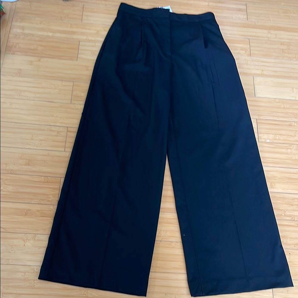Zara Elegant Black Trousers Women Wide Bottom High Rise Pants NWT Pockets M